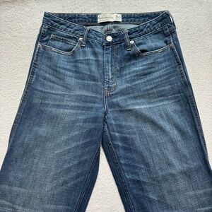Abercrombie & Fitch Dark Blue High Rise Wide Leg Crop Denim Jeans